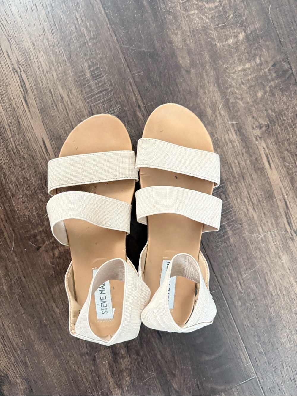 Steve Madden Neutral Cream Double-Strap Elastic Sandals